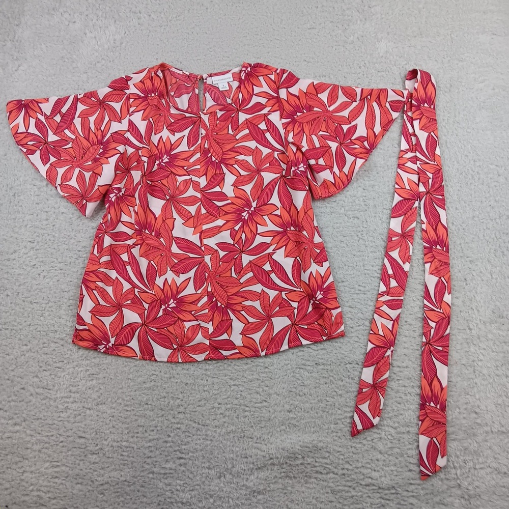 Liz Claiborne Blouse Flutter Sleeve Women S Orange Tropical Leaf 72613-3